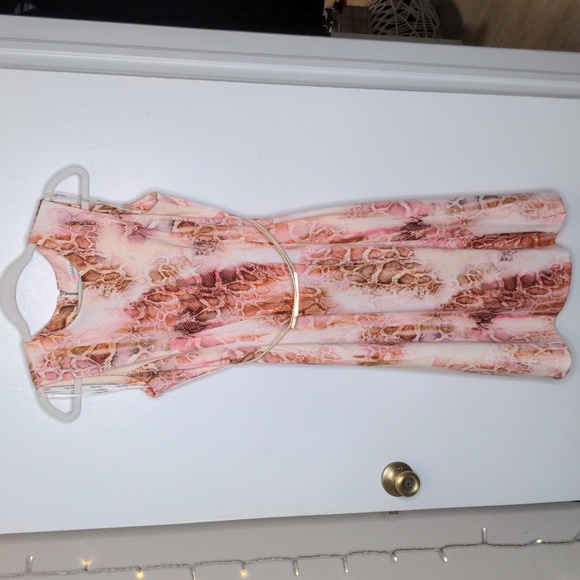 Calvin Klein Y2K 2000s fit & flare A-line pink snakeskin print dress + belt sz 4 - Picture 4 of 11